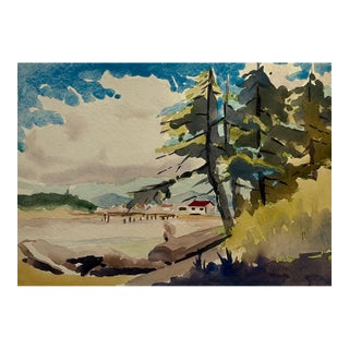 Vintage Original Double-Sided Landscape Watercolor Painting For Sale