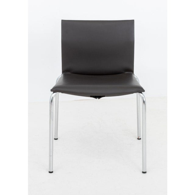 Postmodern Postmodern Chocolate Brown Leather Side Chair For Sale - Image 3 of 5
