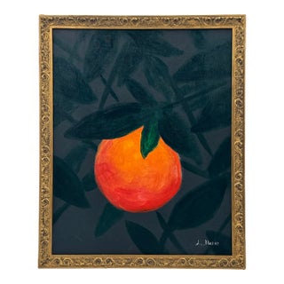 Original Contemporary Still Life Orange Painting on Canvas, Signed For Sale