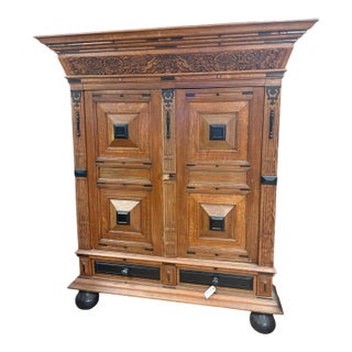 1900-1909 Unique Carved Oak 2 Door Cabinet For Sale