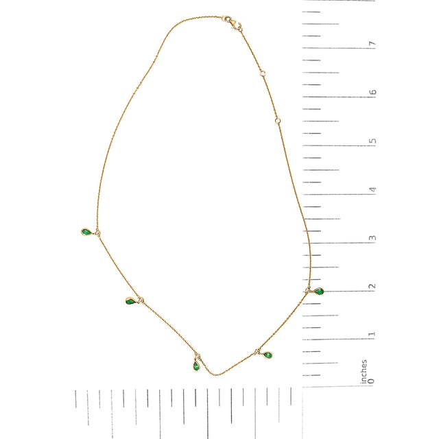 Early 21st Century 10K Yellow Gold Dangling 5x3 mm Green Emerald and Diamond Station Necklace - 18" Inches For Sale - Image 5 of 5
