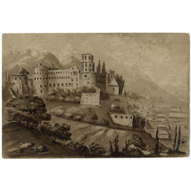 An original c.1819 watercolour painting, James Hamilton Stanhope, Heidelberg Castle from the Neckar, Germany.A wonderful...