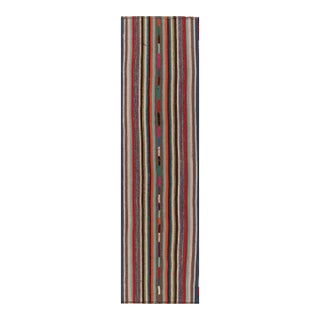 1950s Vintage Chaput Kilim Rug in Polychromatic Stripe Patterns, Multicolor-2'7''x9'8'' For Sale