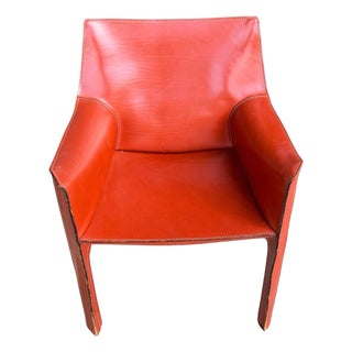 1990s Cassina Italian Leather Armchair in Burnt Orange / Saddle Leather For Sale