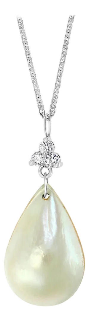 Pear Mabe Pearl & 0.36 Ct Diamond Pendant/ Necklace 14 Kt White Gold with Chain