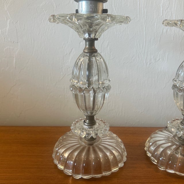 2 mid century lamps for you vanity or nightstands excellent condition featuring glass hurricanes