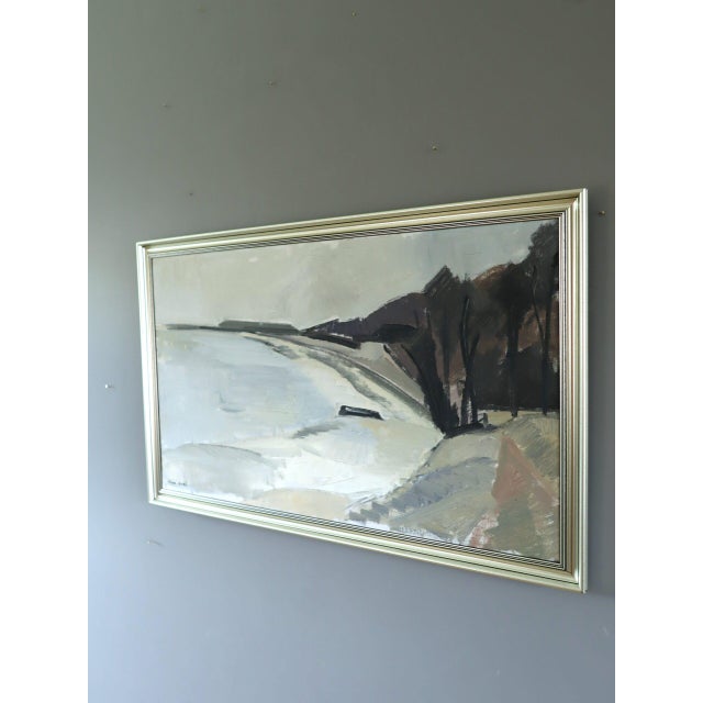 Mid-Century Modern 'Still Coast' Vintage Swedish Abstract Coastal Landscape Oil Painting, Framed For Sale - Image 6 of 13