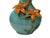 Turquoise Teal Bulbous Round Body Orange Dimensional Lily Flower Art Vase For Sale - Image 13 of 15