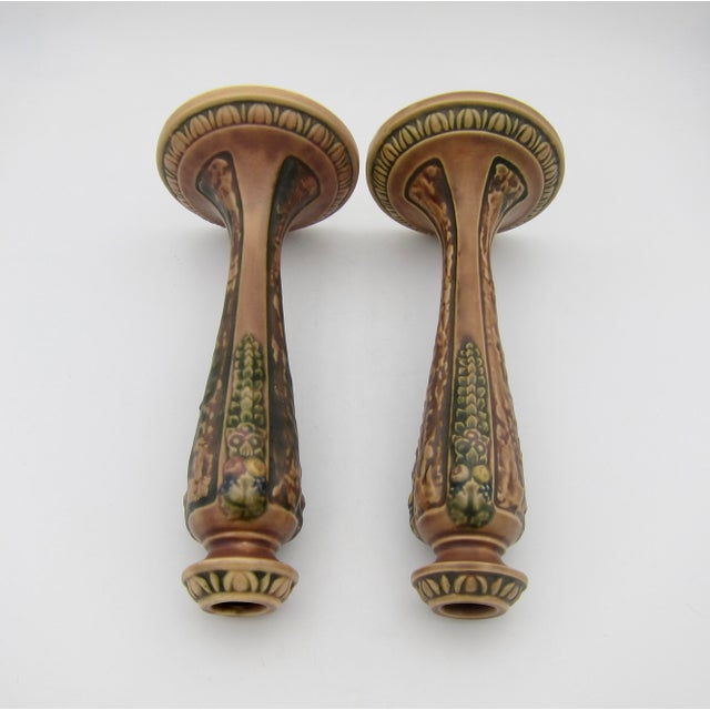 Roseville Florentine Arts and Crafts Candle Holder Pair, 1924 For Sale In Los Angeles - Image 6 of 9