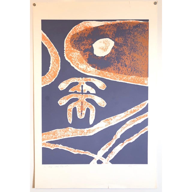 Viola Burley Leak, Motif, Orange Blue, African American Artist Viola Leak Woodcut Silkscreen Print, 1982 For Sale In Miami - Image 6 of 6