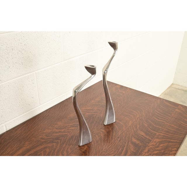Matthew Hilton Matthew Hilton Postmodern Aluminum Swan Candlesticks, Pair For Sale - Image 4 of 15