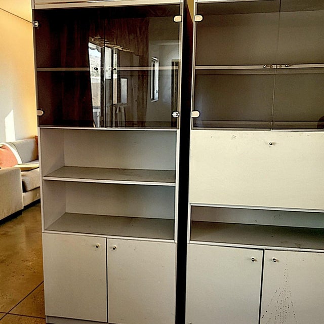 Cream Mid-Century Modern Cream Laminate and Smoked Glass Three-Section Freestanding Wall Unit - 3 Piece Set For Sale - Image 8 of 13
