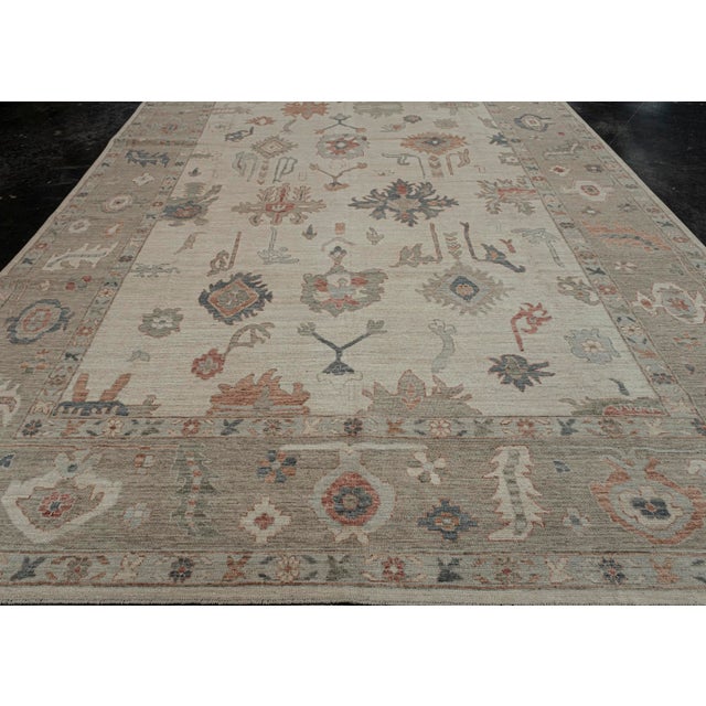 Modern Oushak Rug Sand & Brown Handwoven Wool Rug 10'2" X 13'11" For Sale - Image 3 of 8
