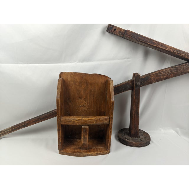 19th Century American Primitive Wooden Grain Scoop With Folding Support Arm & Iron Hanger For Sale - Image 13 of 18