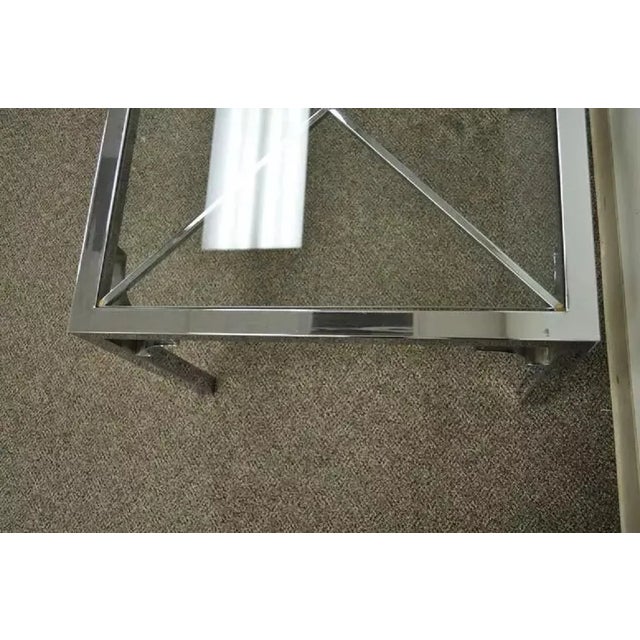Silver Late 20th Century Mid Century Modern Chrome X-Frame Square Glass Top Hollywood Regency Side Table For Sale - Image 8 of 9