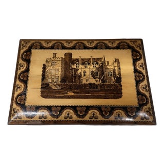British Castle Scene Turnbridgeware Jewelry Box For Sale