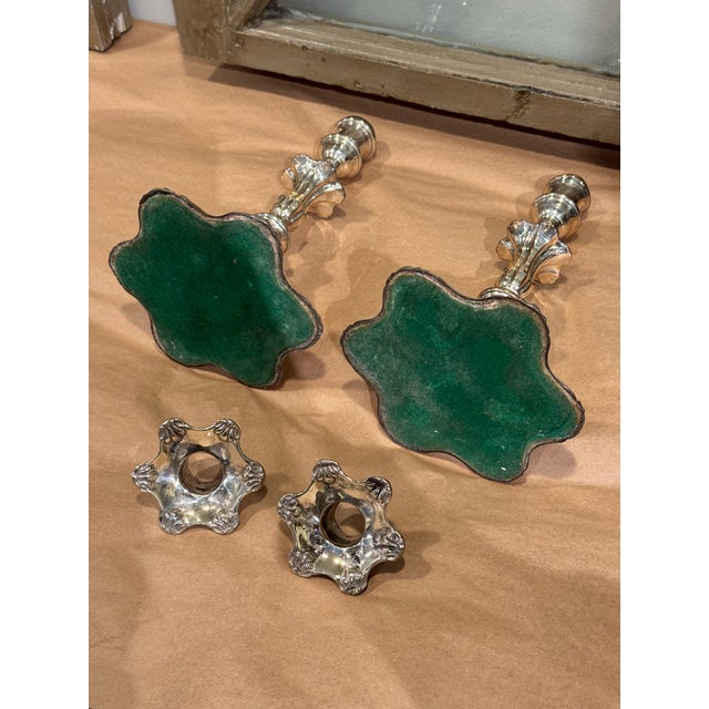 Metal Antique Silver Plate Candlesticks For Sale - Image 7 of 7