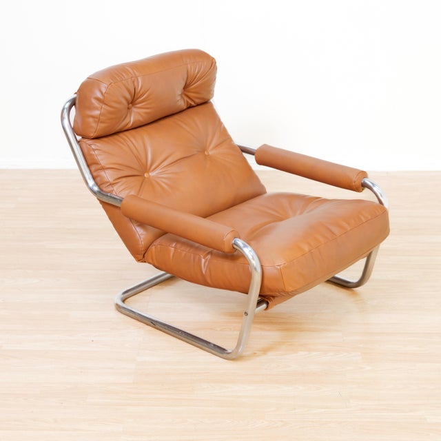 1970s Post Modern Chrome & Leather Attributed to Jan Des Bouvrie for Gelderland For Sale In Los Angeles - Image 6 of 15