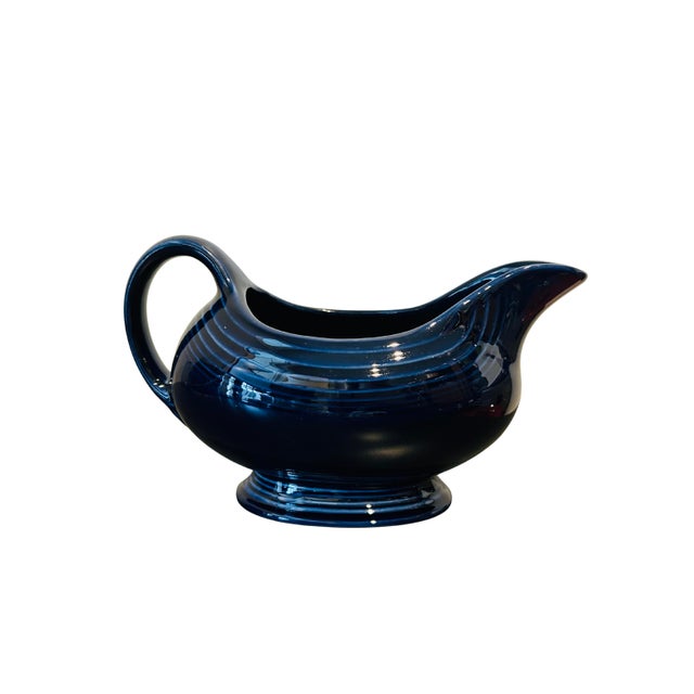 Vintage Cobalt Blue Fiestaware Gravy Boat – Homer Laughlin Fiesta Open Sauce Boat, Art Deco Concentric Ring Design, Oven &...