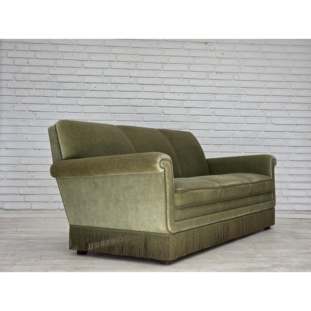 Green Danish 3-Seater Sofa in Green Velour and Beech, 1970s For Sale - Image 8 of 18