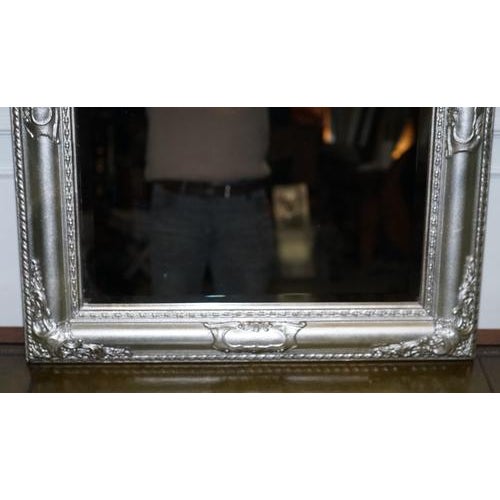 Silver Carved Silver Bevelled Rectangular Mirror For Sale - Image 5 of 8