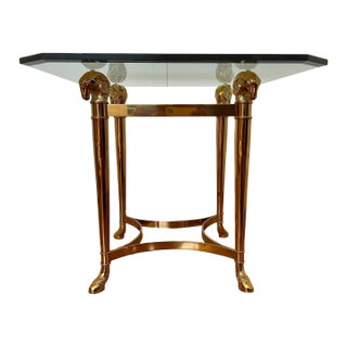 Maison Jansen Style Hollywood Regency Rams Head Brass Octagon Side Table For Sale