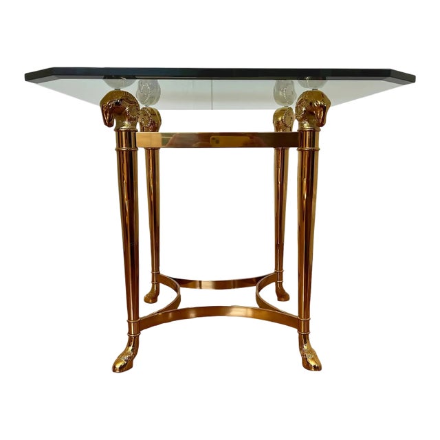 Maison Jansen Style Hollywood Regency Rams Head Brass Octagon Side Table For Sale
