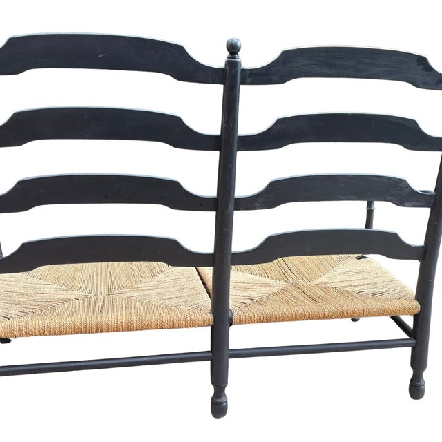 19th Century Provençal Ladder-Back Bench with Woven Rush Seats, 1880s For Sale - Image 5 of 7