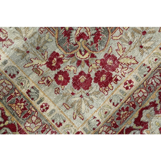 Beige Authentic Antique Heriz Rug – Red, Beige & Olive Floral Pattern - 8' X 9' 9'' For Sale - Image 8 of 15