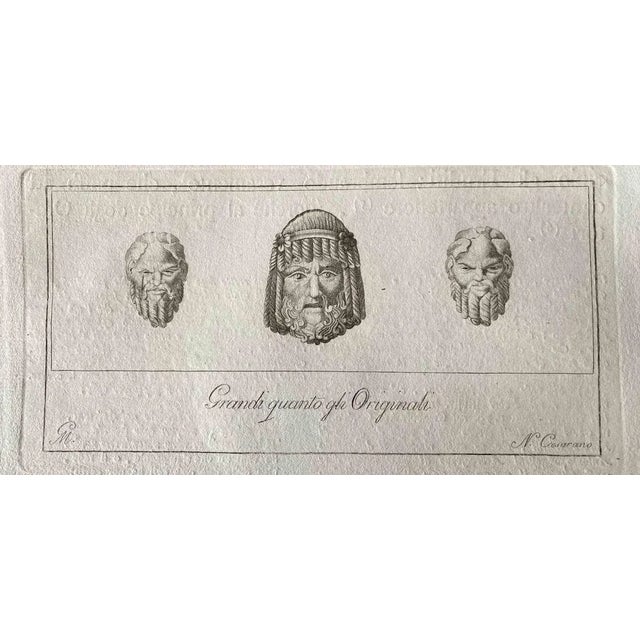 Human head from ancient rome, from the series "antiquities of herculaneum exposed", original etching from the end of the...