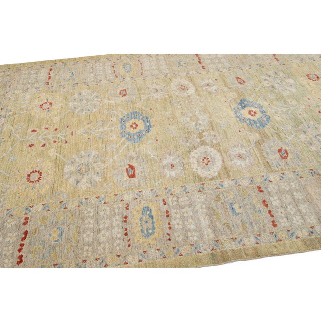 Yellow Modern Sultanabad Yellow Handmade Wool Rug With Floral Design For Sale - Image 8 of 11