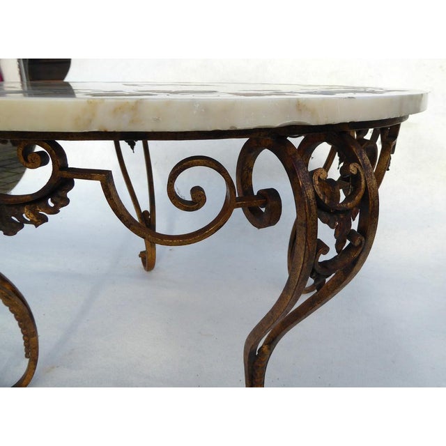 Antique French-Italian Wrought Iron Coffee Tablr witn Pietra Dura Marble Top and Pattern of Vignes and Cherub, 1890s For Sale - Image 16 of 18