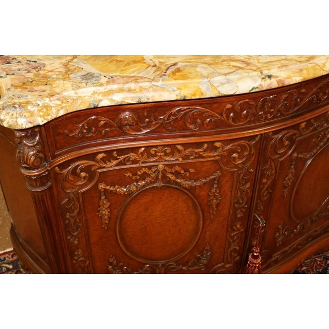 Brown French Louis XVI Style Marble Top Burl Wood Server Dresser Commode Circa 1920 For Sale - Image 8 of 14