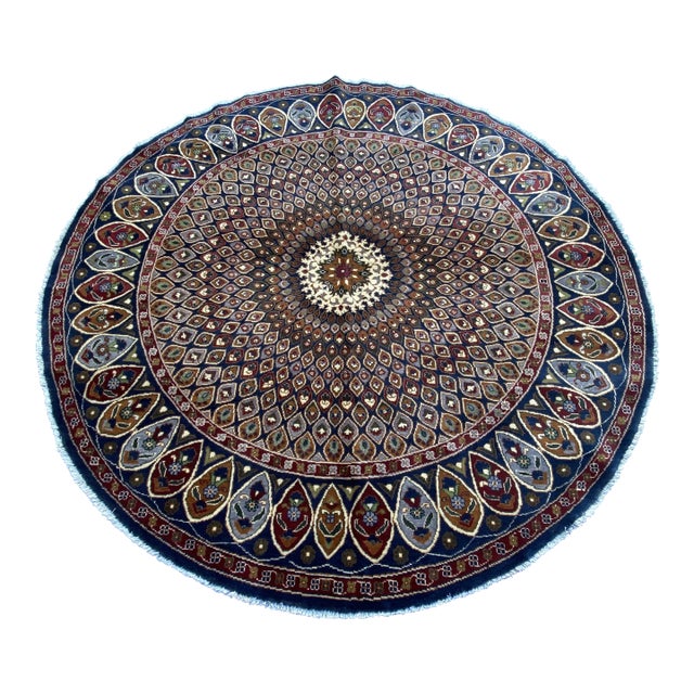Handmade Round Medallion Rug With Persian Tabriz Design – 6.5ft For Sale