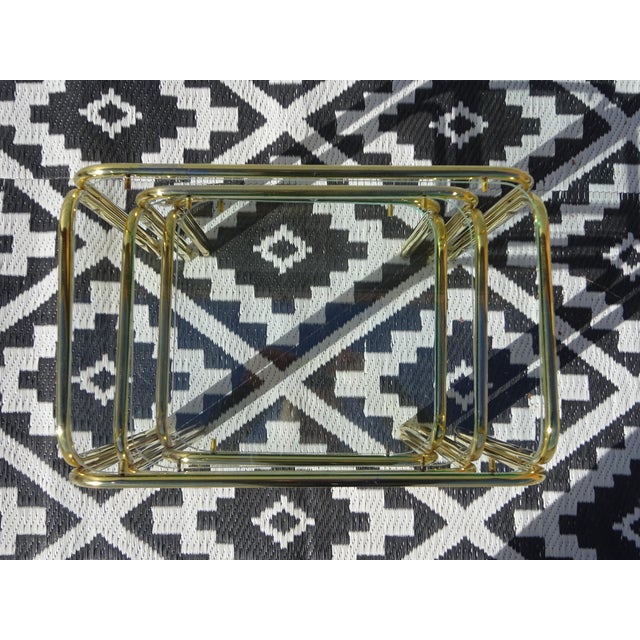 1990s Nesting Tables in Gilt Metal and Tempered Glass, 1990s, Set of 3 For Sale - Image 5 of 16