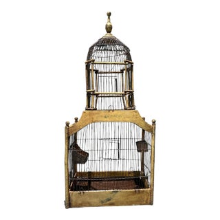 Antique French Wood Wire Domed Bird Cage For Sale