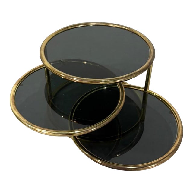 Postmod Gold & Smoked Glass Swivel Tiered Coffee Table For Sale
