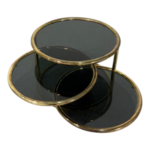 Postmod Gold & Smoked Glass Swivel Tiered Coffee Table