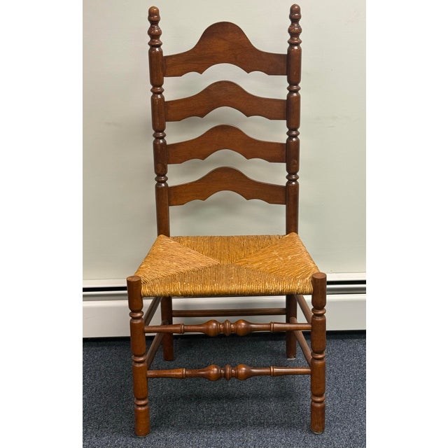 Beautiful set of early American style chairs - Features a tall, four-slat ladderback framework, Hand-woven natural rush,...