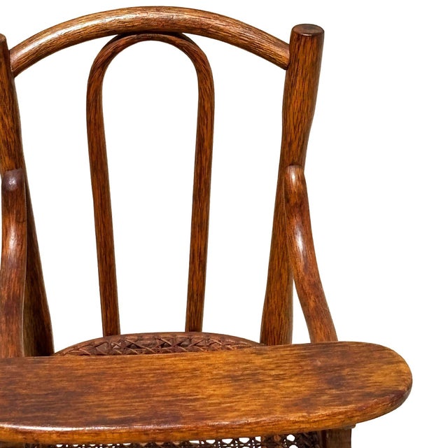 Wood Antique Vienna Secession Bent Oak & Caine Children's High Chair by Thonet For Sale - Image 7 of 8