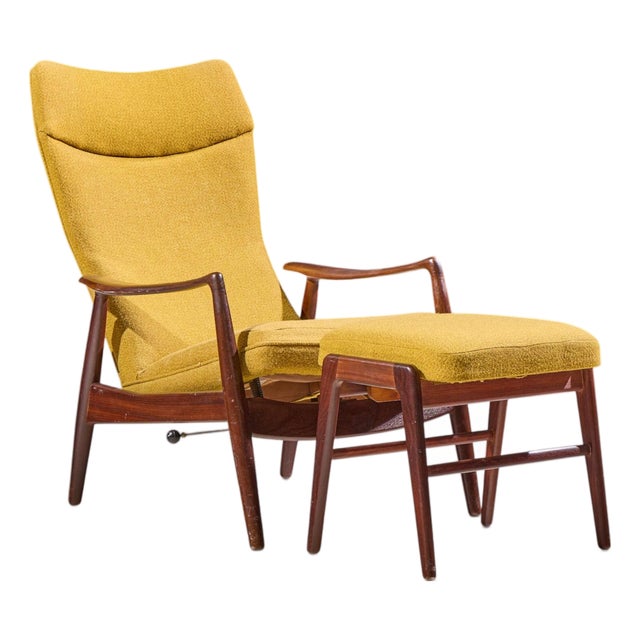 Madsen & Schubell Ms20 Mid Century Danish Teak Reclining Lounge Chair and Ottoman For Sale