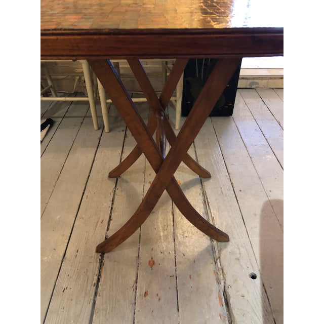 Traditional Folding Card Table Collaged With Stamps For Sale - Image 3 of 10