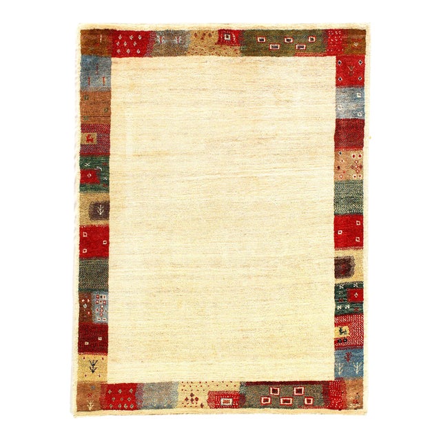 Contemporary Pasargad DC Ivory Hand Knotted Persian Gabbeh Rug For Sale