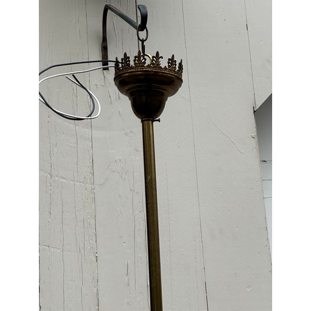 Vintage Nine Light Brass Restored Gas Fixture For Sale - Image 4 of 12