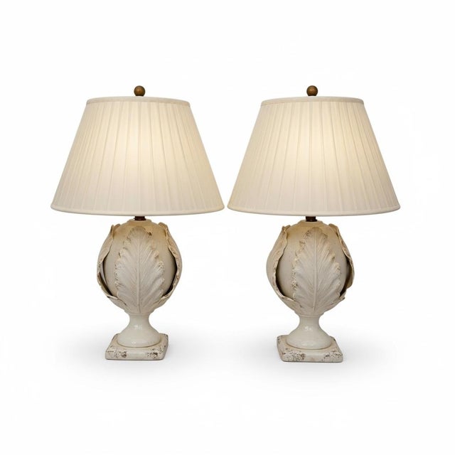 Chelsea House French Style Acanthus Leaf Pottery Table Lamps - Pair For Sale In Atlanta - Image 6 of 9