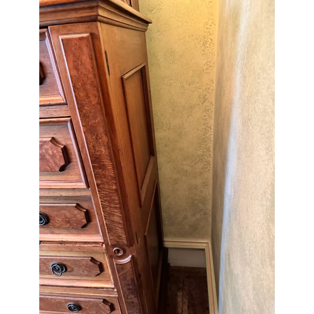Antique American Burl Walnut Lock Side Eastlake Highboy Chest of Drawers 1870 For Sale - Image 9 of 9