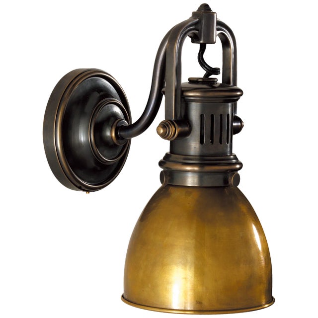 Chapman & Myers for Visual Comfort Signature Yoke Suspended Sconce in Bronze with Hand-Rubbed Antique Brass Shade For Sale