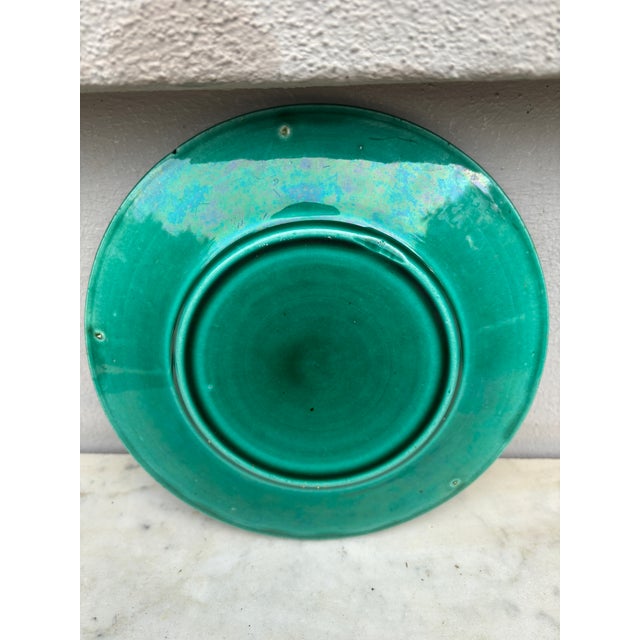 19th Century Green Majolica Orchid Plate Saint Clement For Sale - Image 4 of 4