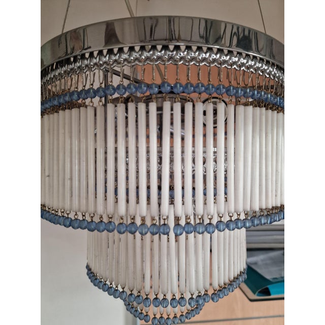 Metal Art Deco Style Handcrafted Murano Glass Chandelier, Venice, 1962 For Sale - Image 7 of 8
