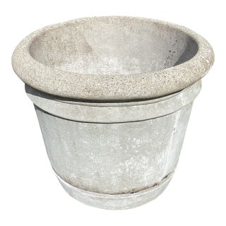 Vintage Henri Studio Garden Extra Large and Heavy Rolled Rim Concrete Stone Planter W/Stand Numberd For Sale